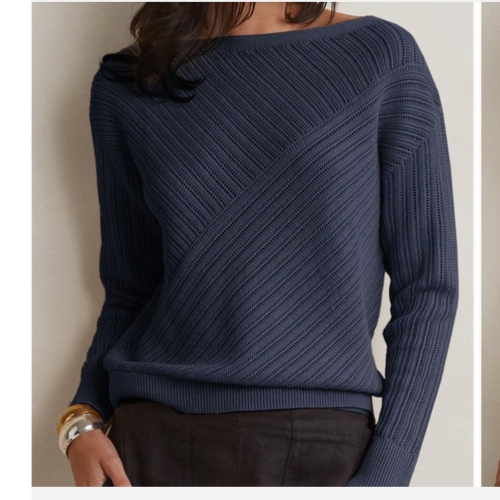 Oyun Tate Silk Cotton Blend Diagonal Open‎ Knit Sweater M/L Quiet Luxury